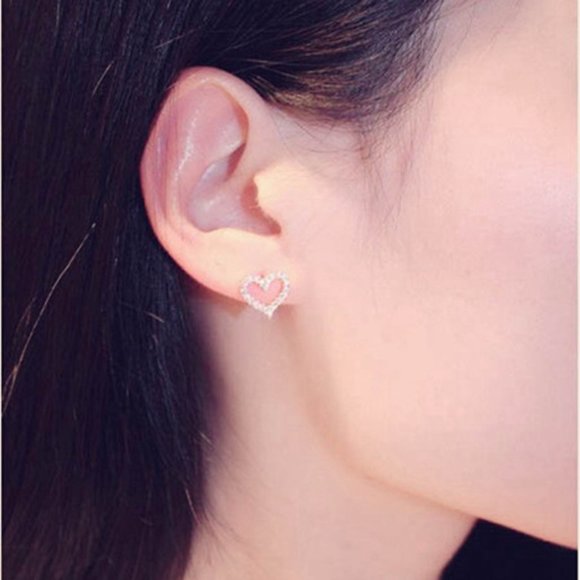 NEW 18k Diamond Pave Heart Rose Gold Stud Earrings - Picture 2 of 6